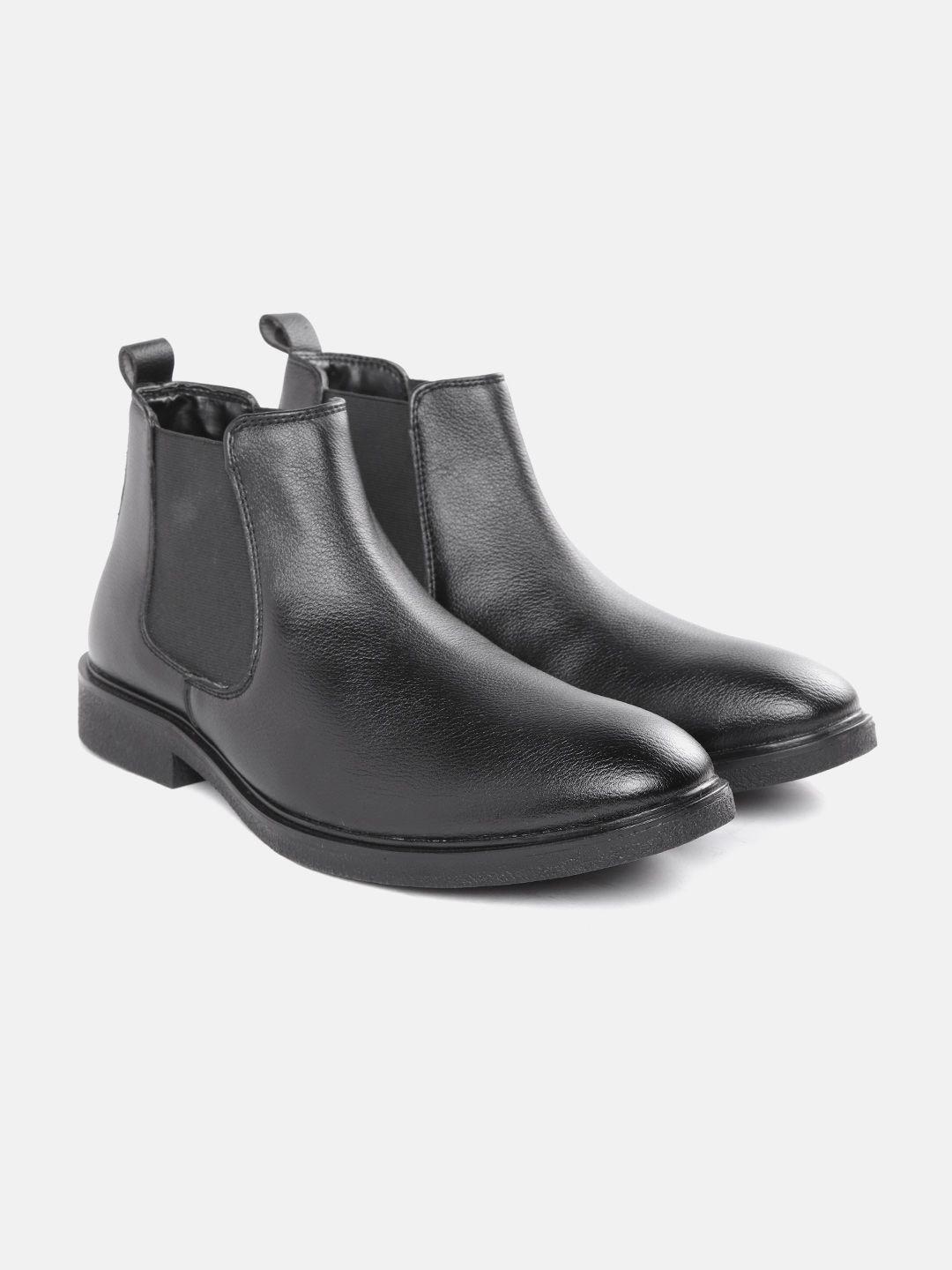 carlton london men black solid mid-top chelsea boots