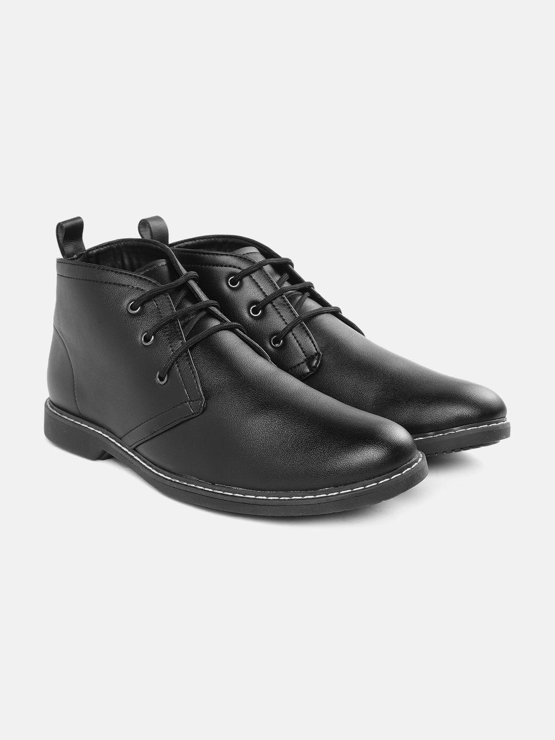 carlton london men black solid mid-top chukka boots