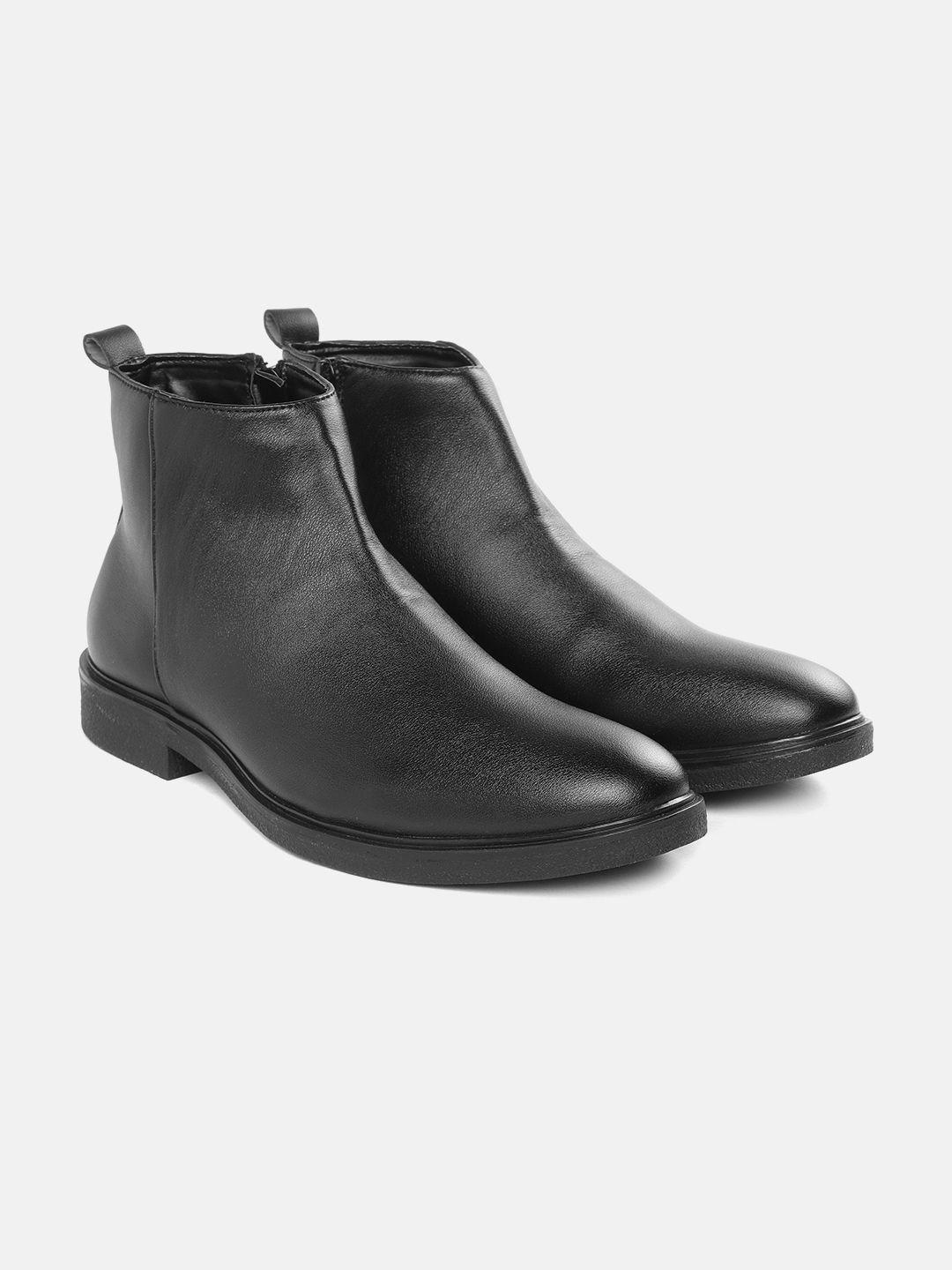 carlton london men black solid mid-top flat boots