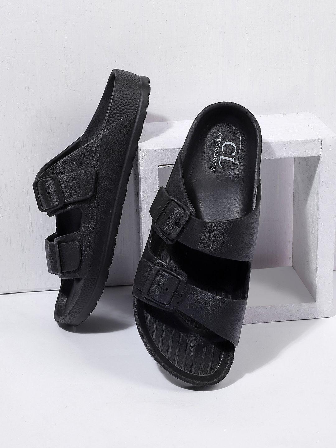 carlton london men black solid sliders