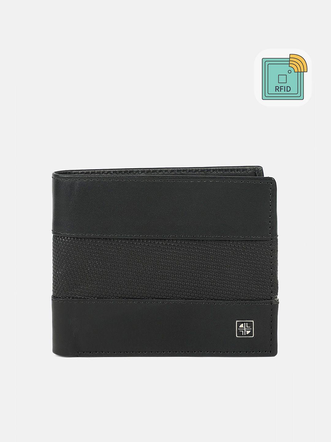 carlton london men black textured leather two fold wallet
