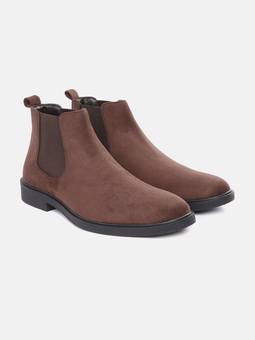 carlton london men brown solid mid-top flat chelsea boots