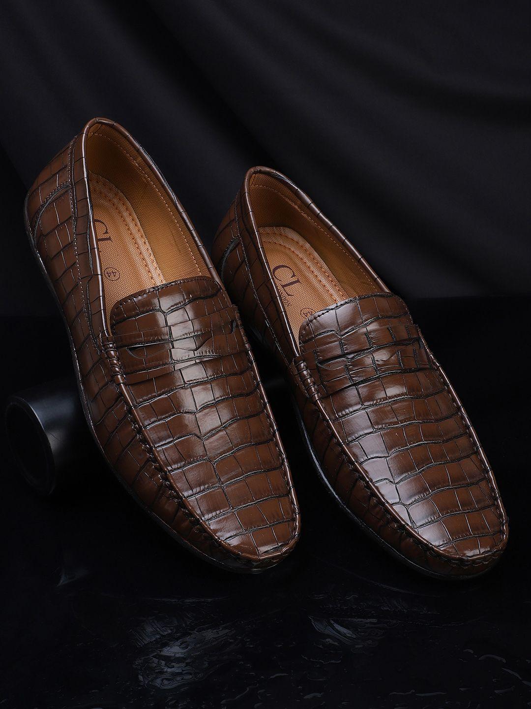 carlton london men brown textured casual loafers