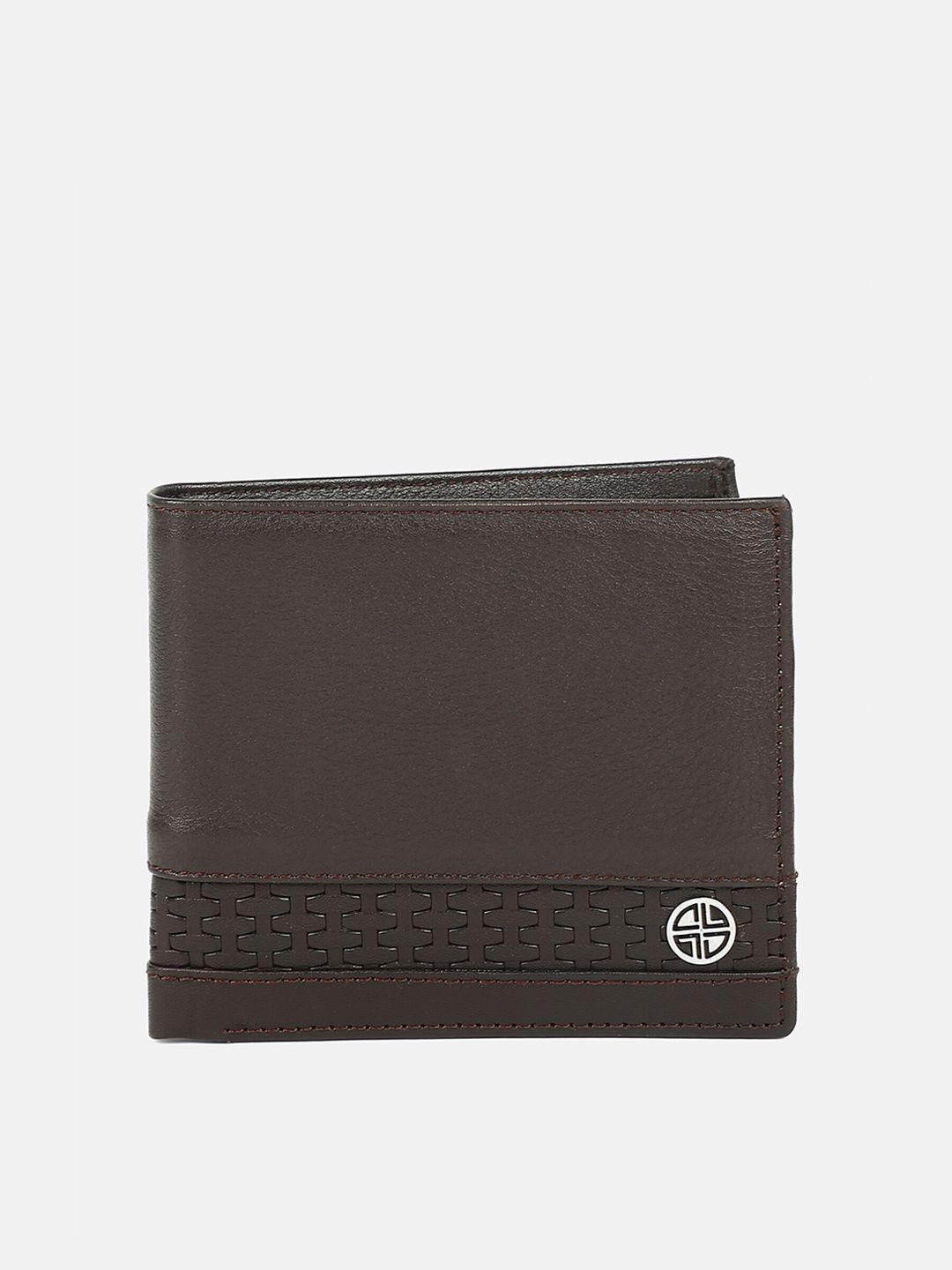 carlton london men brown textured leather two fold wallet