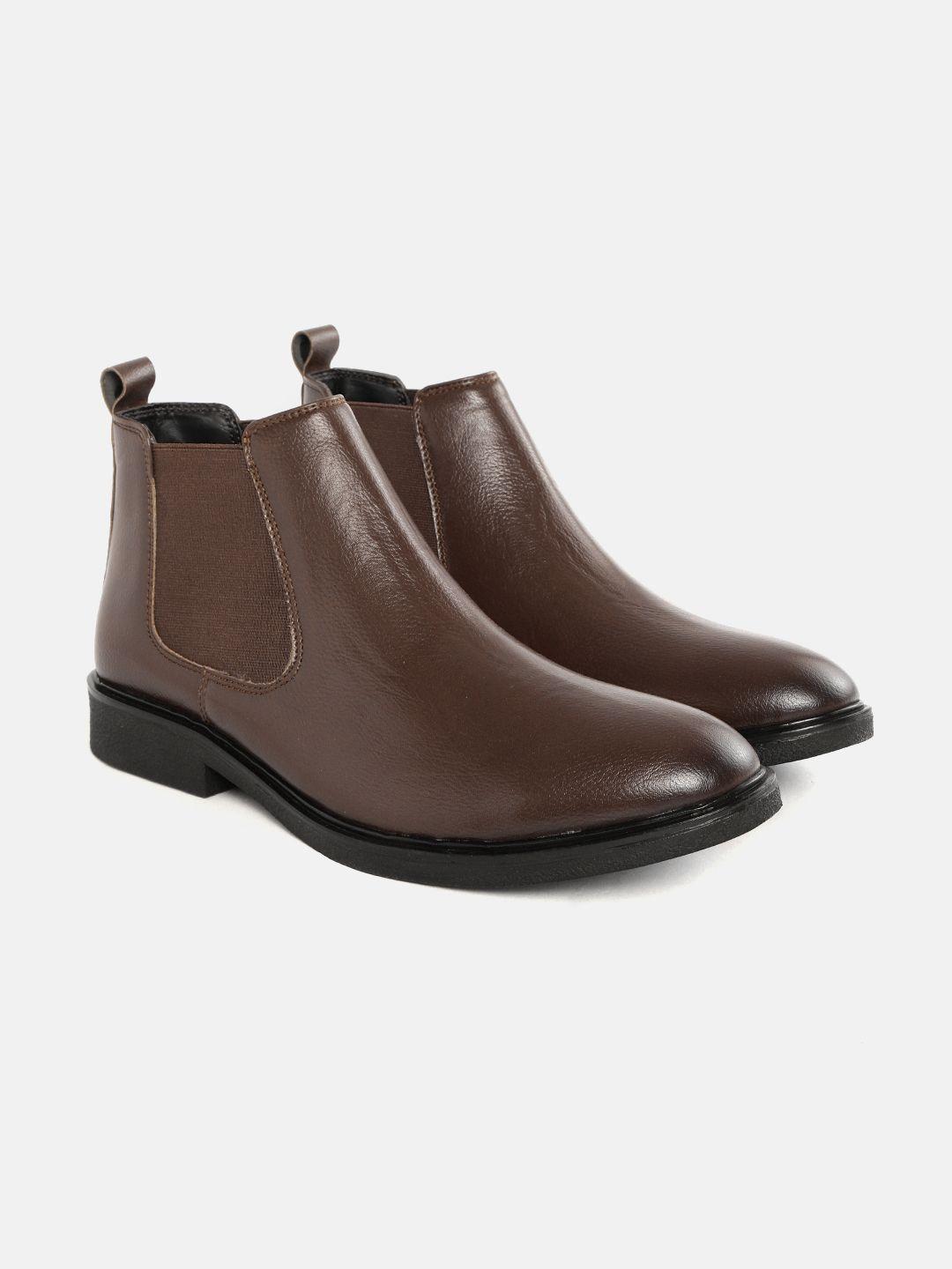 carlton london men coffee brown solid mid-top chelsea boots