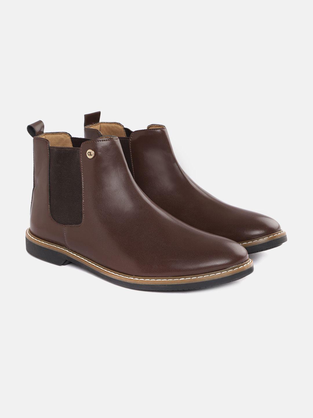 carlton london men coffee brown solid mid-top chelsea boots