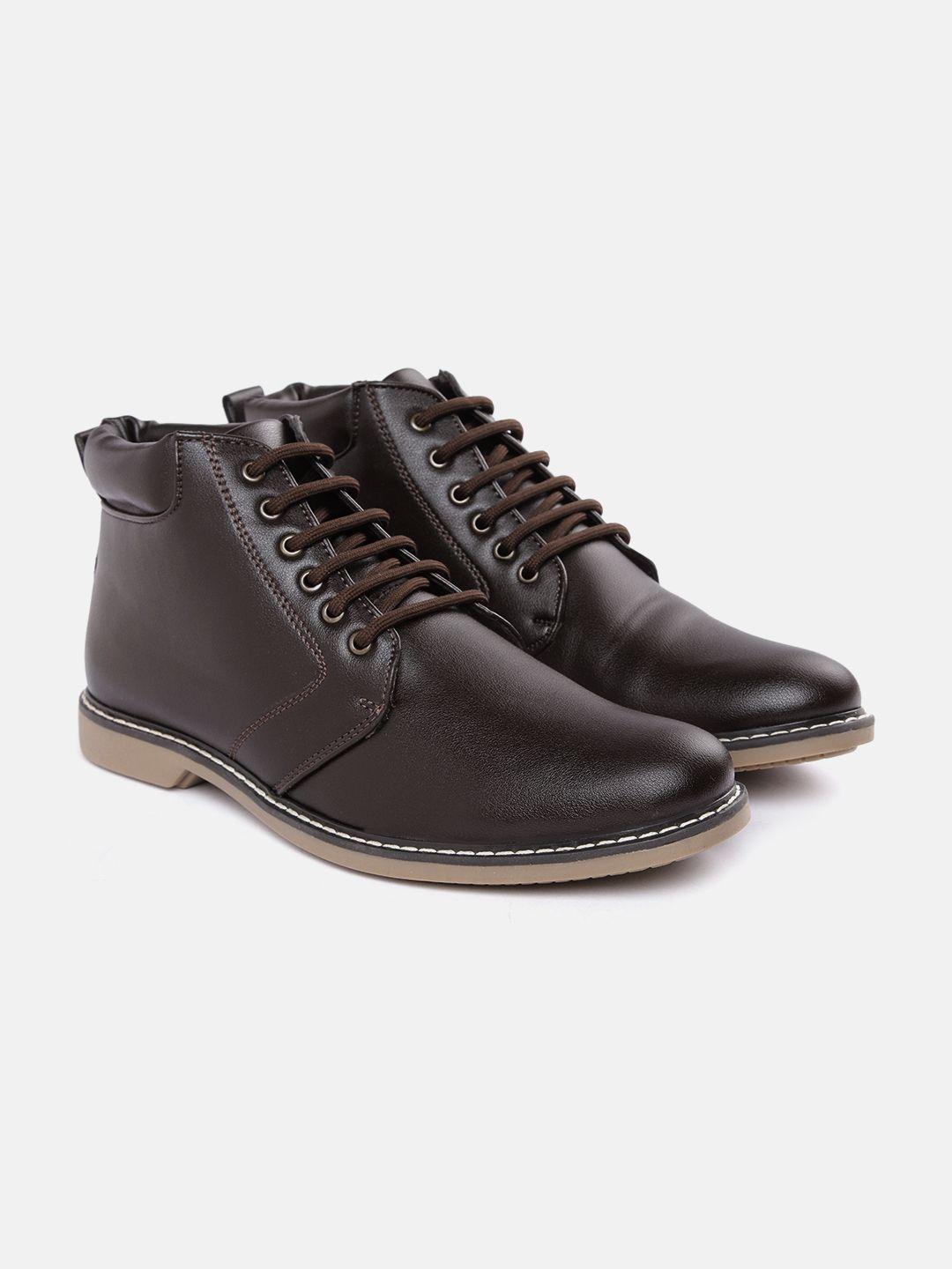 carlton london men coffee brown solid mid-top flat boots