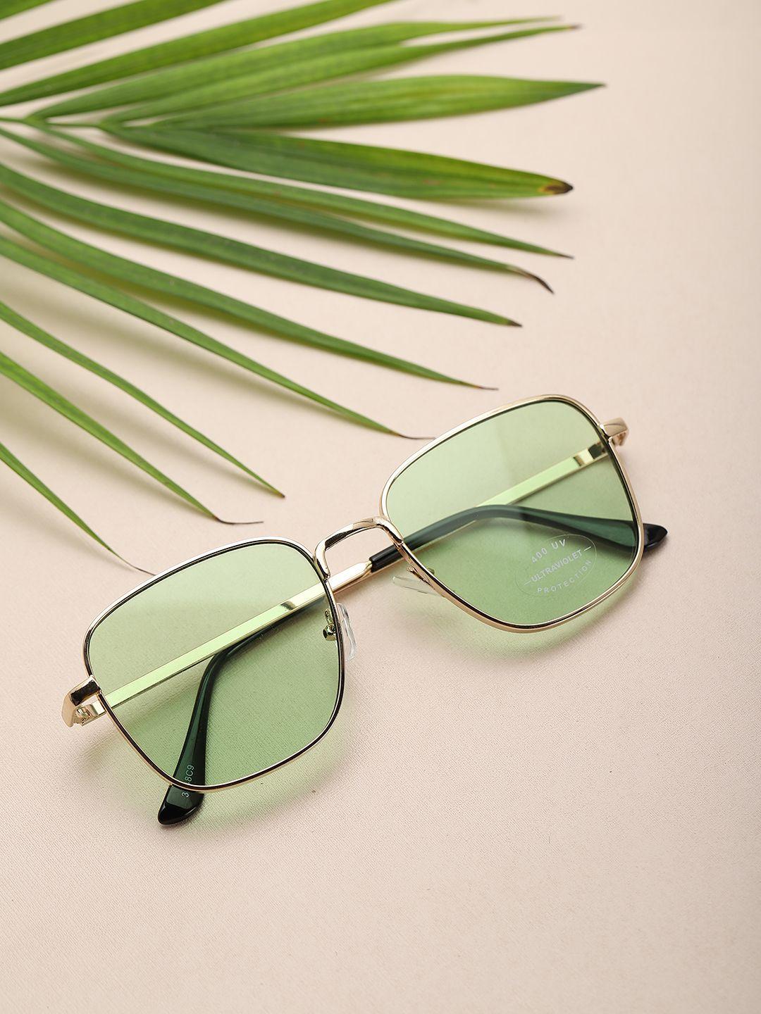 carlton london men green lens & gold-toned square sunglasses with uv protected lens