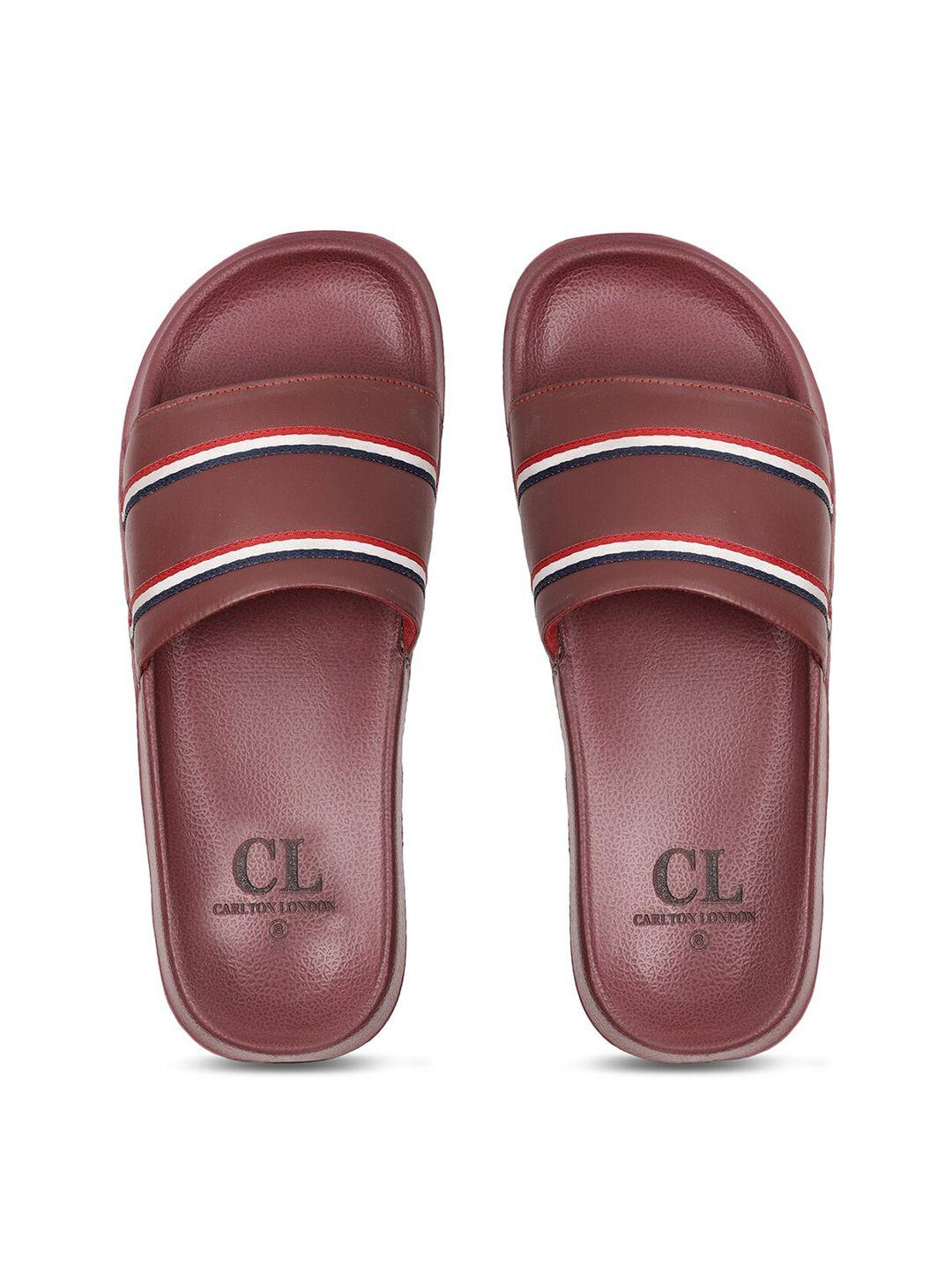 carlton london men maroon & white striped sliders