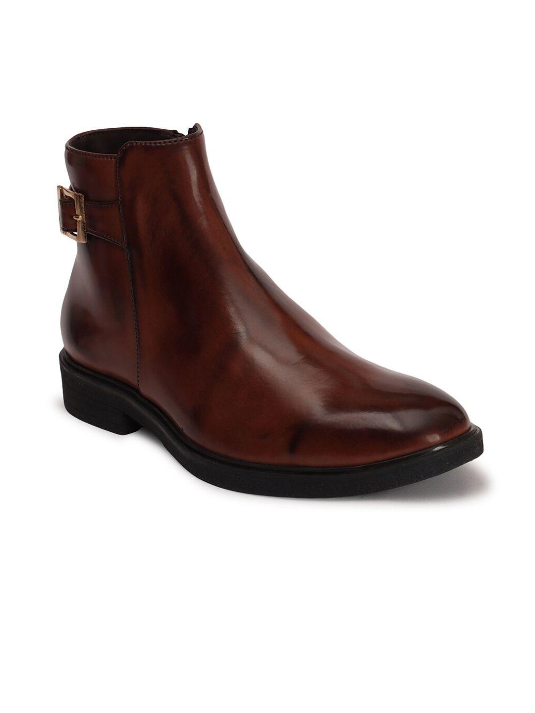 carlton london men mid top block heel boots with buckle detail