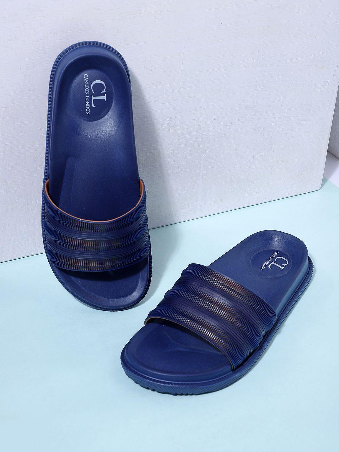 carlton london men navy blue & black sliders