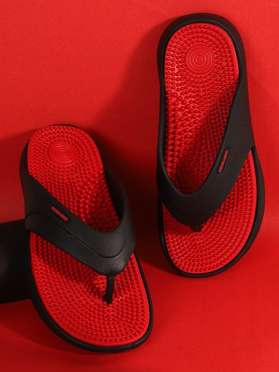 carlton london men red & black thong flip-flops