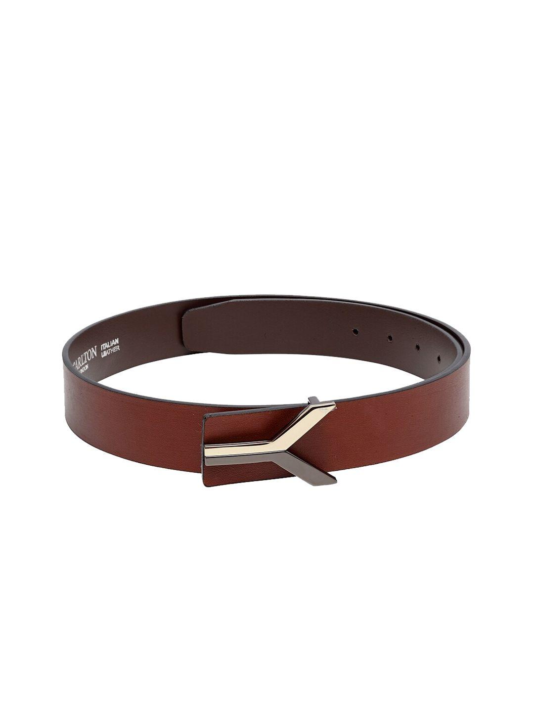 carlton london men rust brown solid leather belt