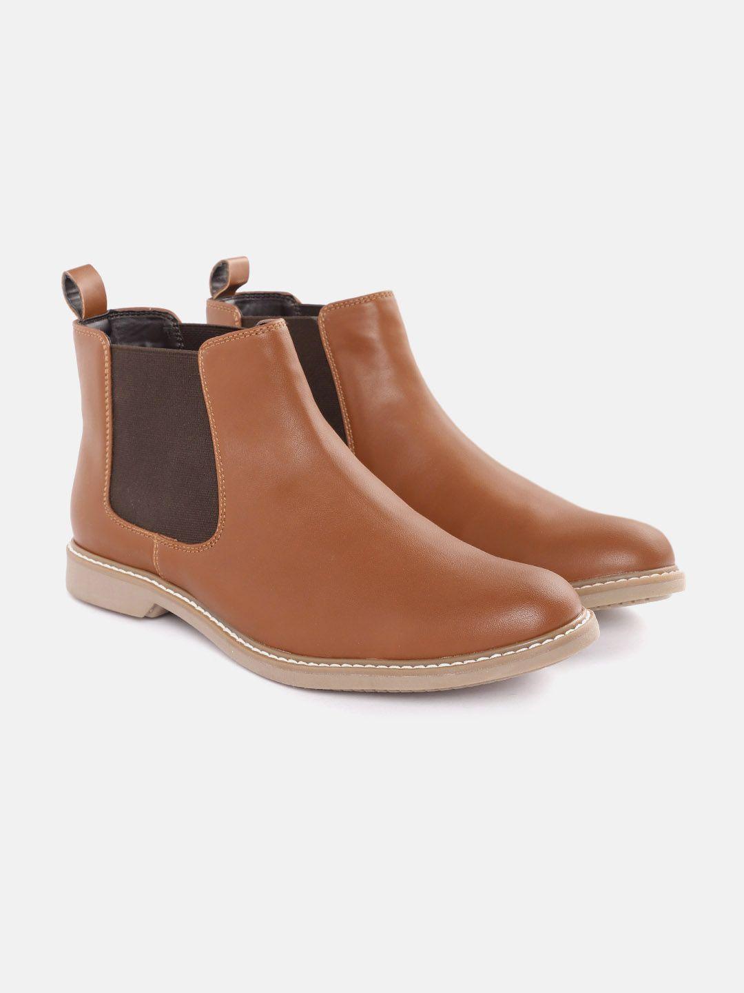 carlton london men tan brown solid chelsea flat boots