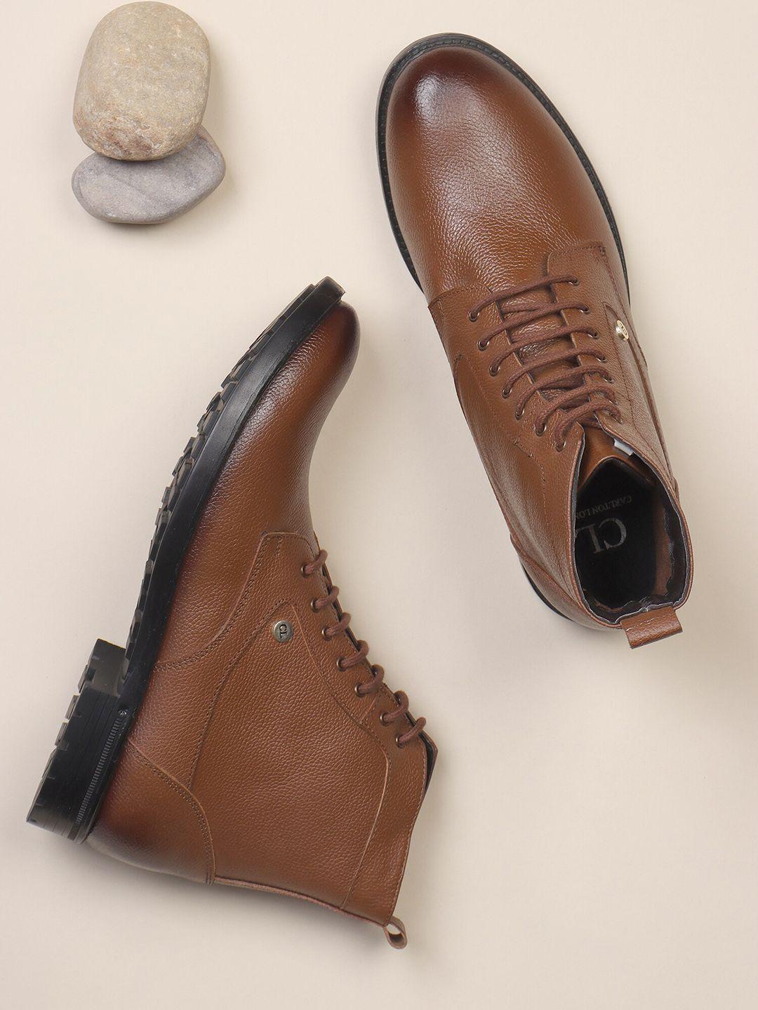 carlton london men tan-brown solid leather boots