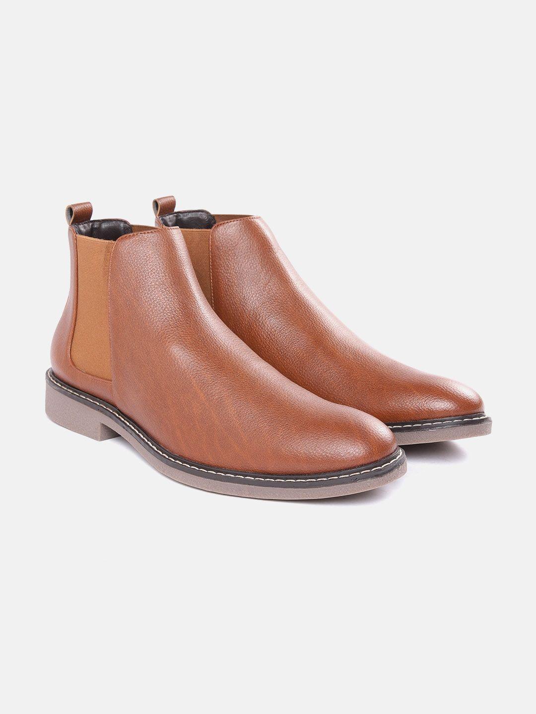 carlton london men tan brown solid mid-top chelsea boots