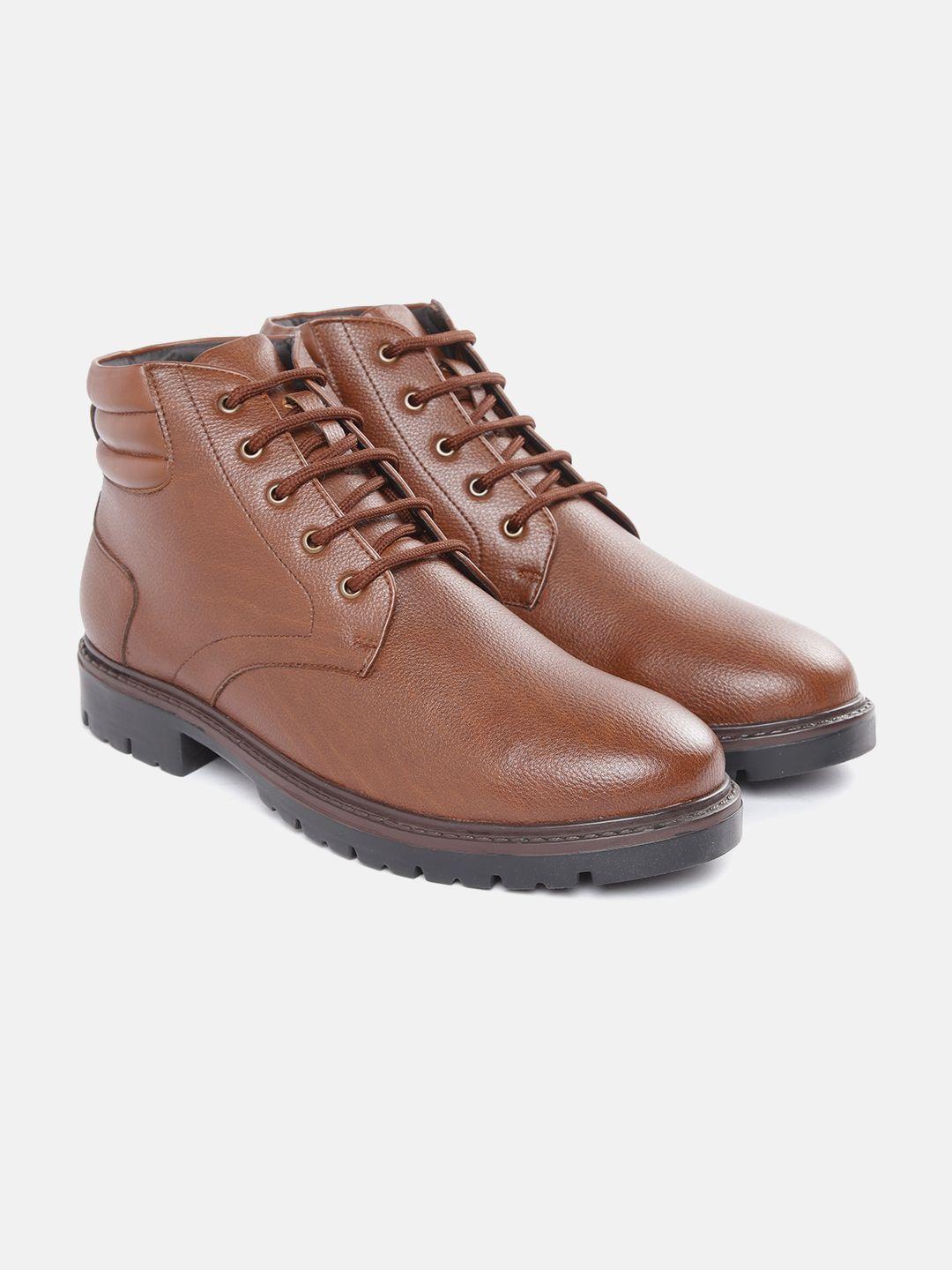 carlton london men tan brown solid mid-top flat boots