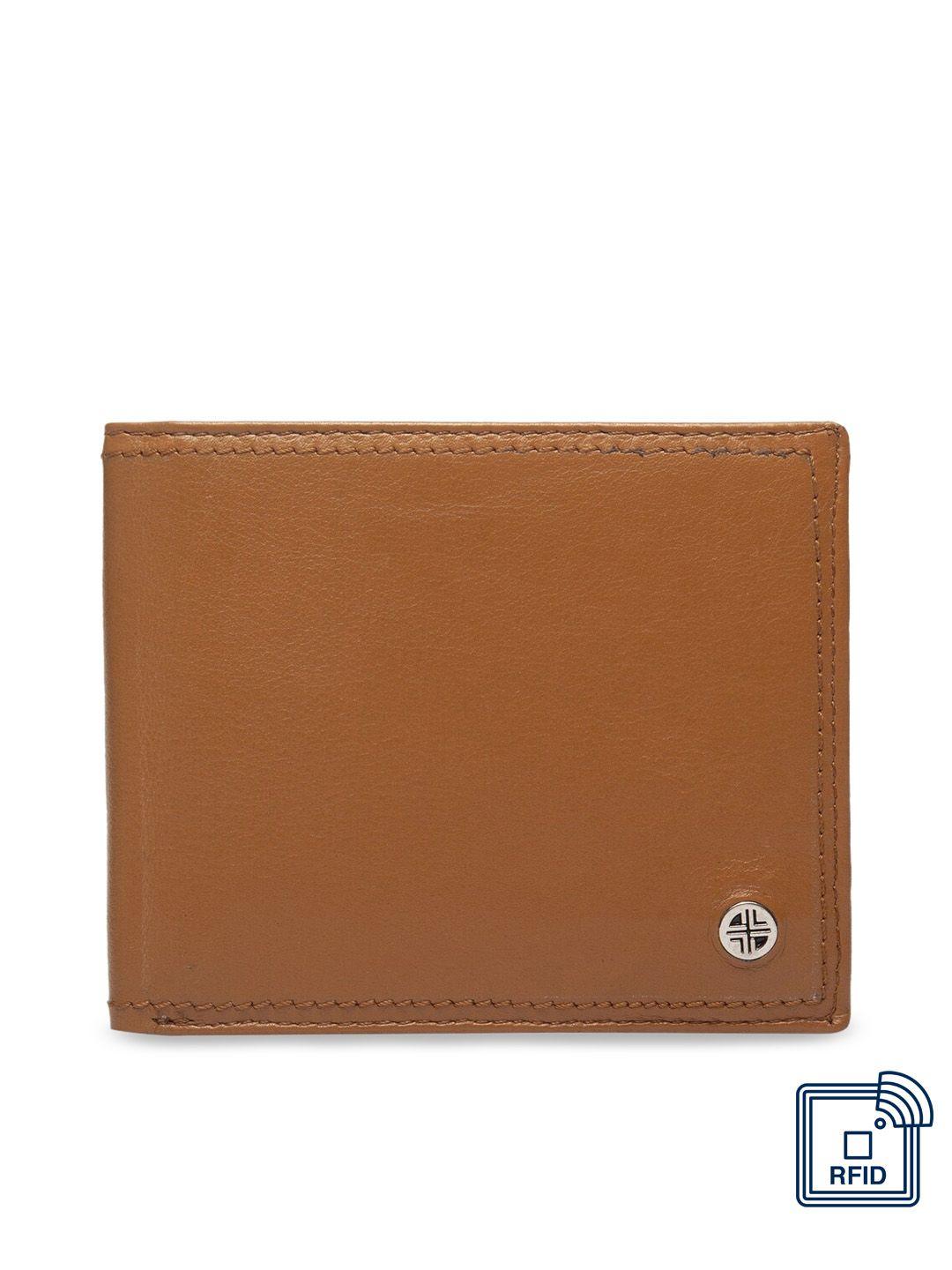 carlton london men tan brown solid rfid leather two fold wallet