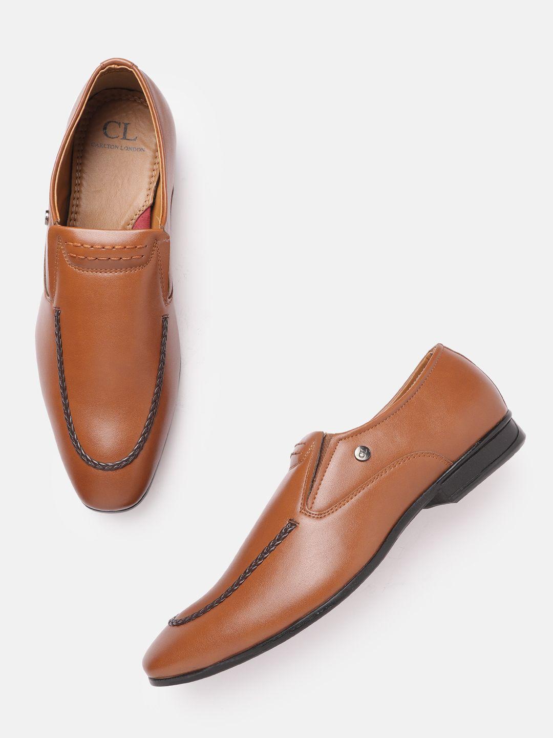 carlton london men tan solid formal slip-on shoes