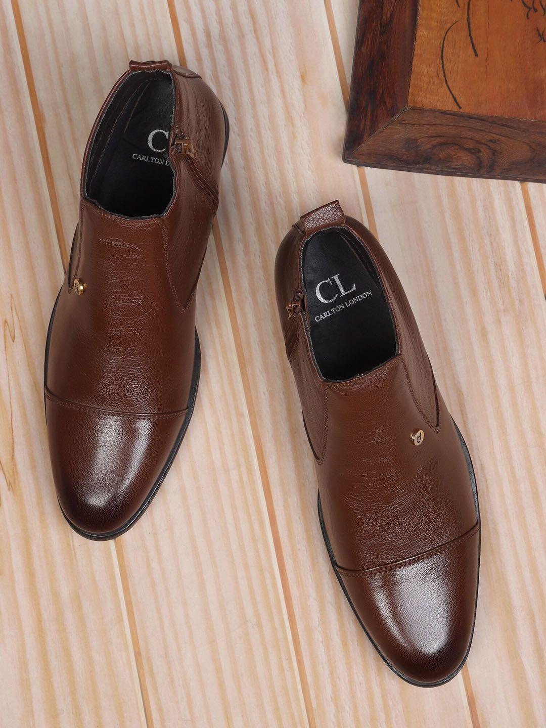 carlton london men tan solid leather regular boots