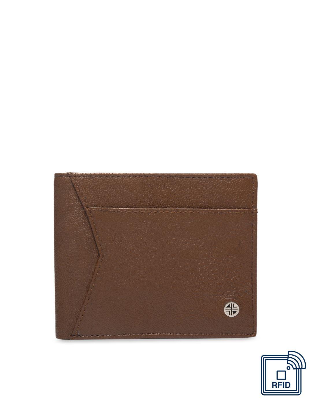 carlton london men tan solid rfid leather two fold wallet