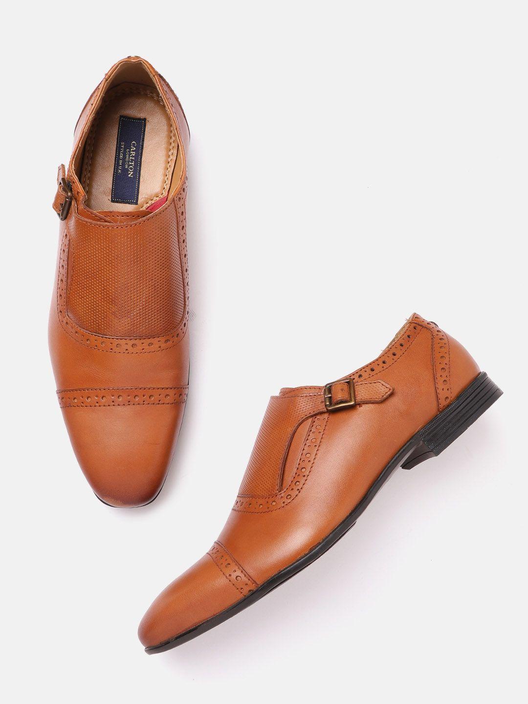 carlton london men tan textured formal monk shoes