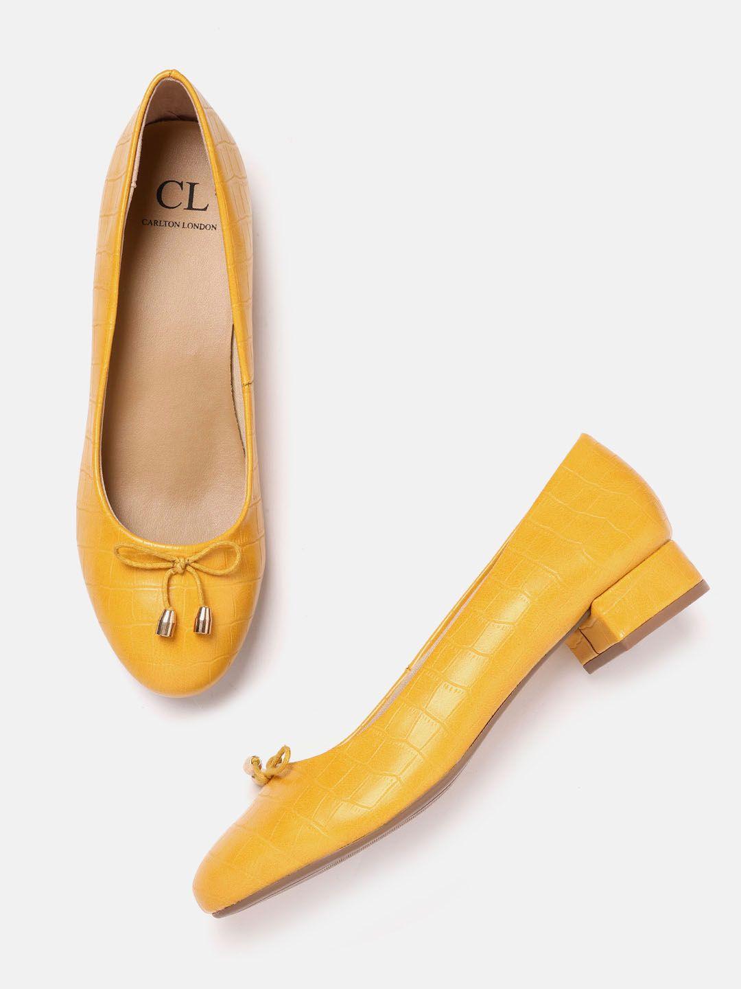 carlton london mustard yellow croc textured pumps with bow detail