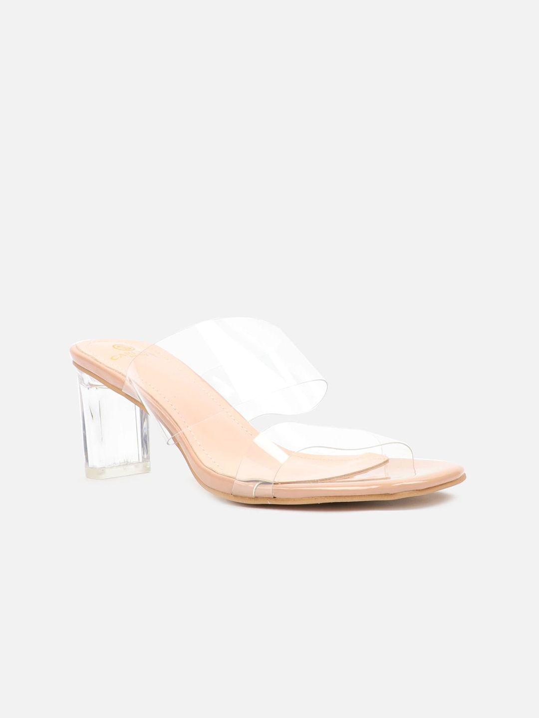 carlton london nude-coloured block heels with transparent upper straps