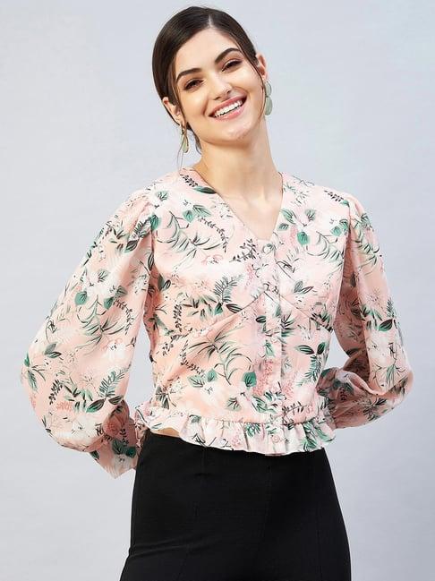 carlton london peach floral print peplum top