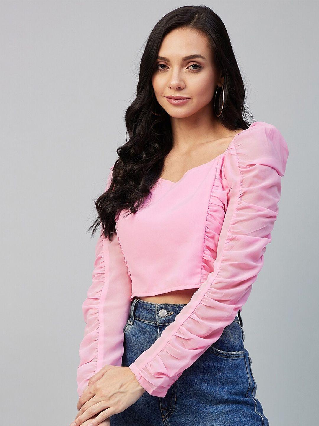 carlton london pink georgette regular crop top