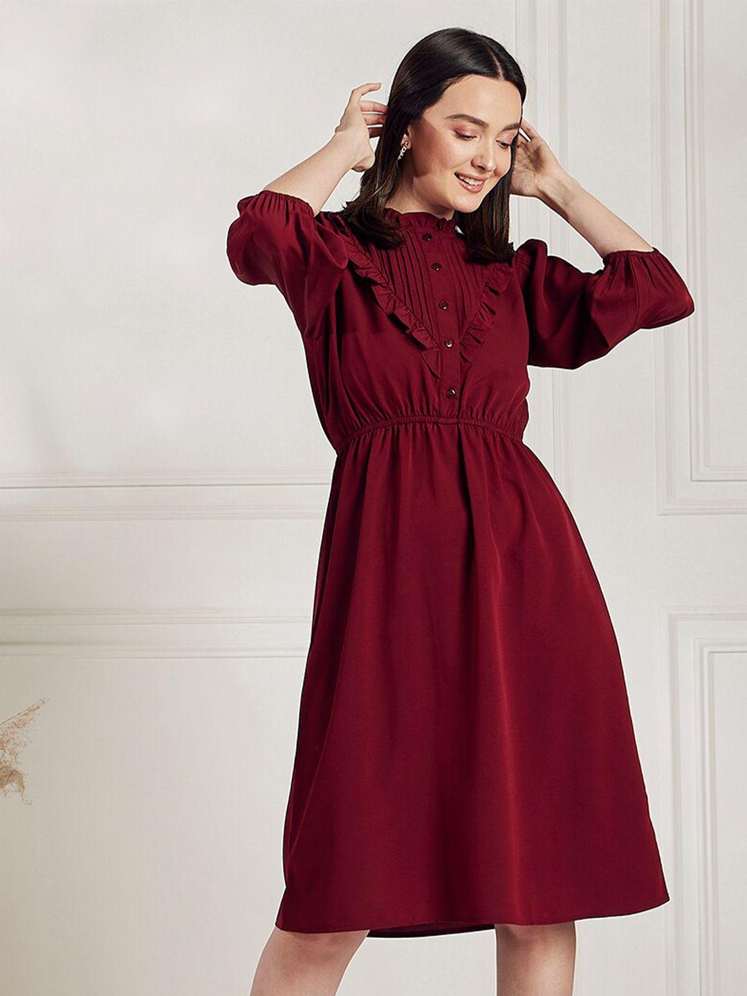 carlton london pintuck yoke ruffle detail puff sleeve fit & flare dress