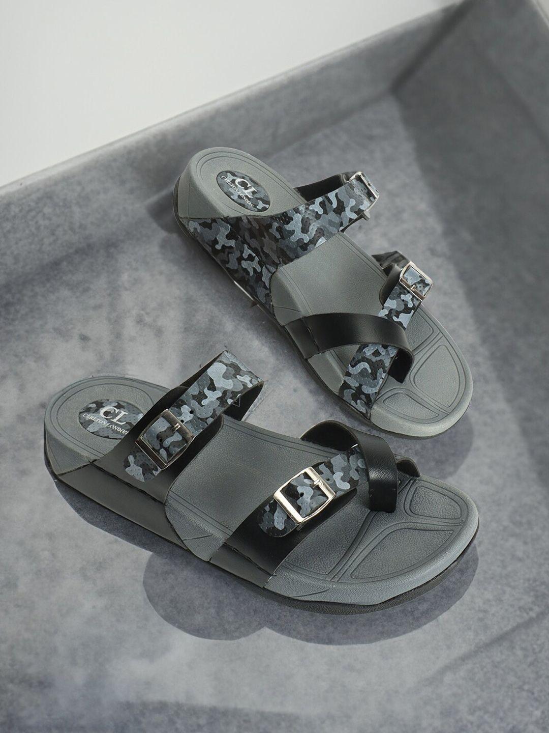 carlton london printed buckle detailed open toe comfort sandals