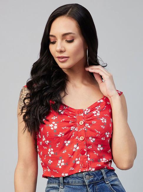 carlton london red floral print crop top