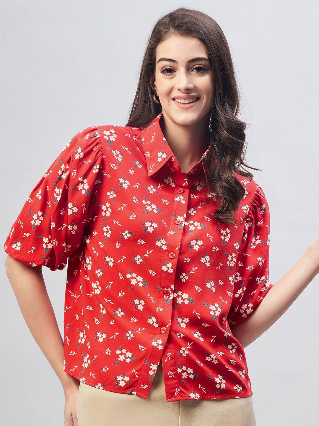 carlton london red floral print shirt style crop top