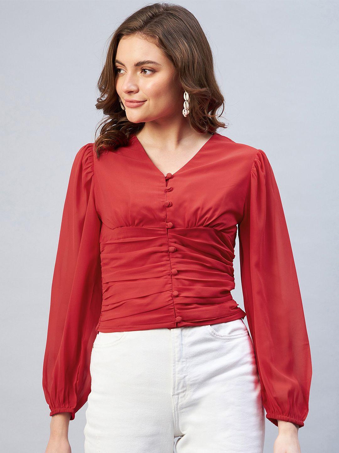 carlton london red solid georgette top