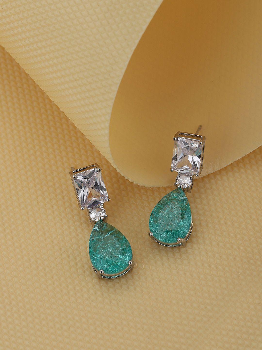 carlton london rhodium-plated crystals teardrop shaped drop earrings