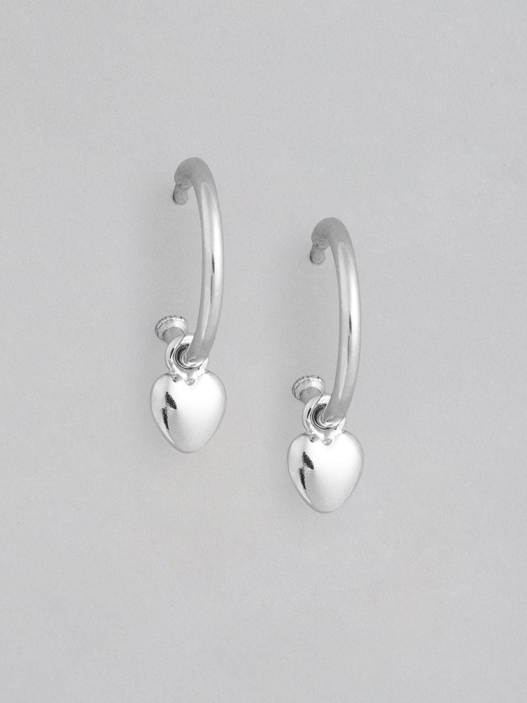 carlton london rhodium-plated heart shaped 925 sterling silver half hoop earrings