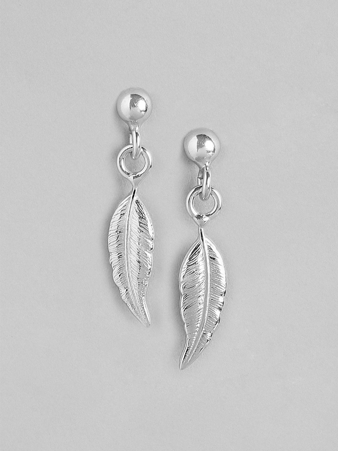 carlton london rhodium-plated leaf shaped 925 sterling silver drop earrings