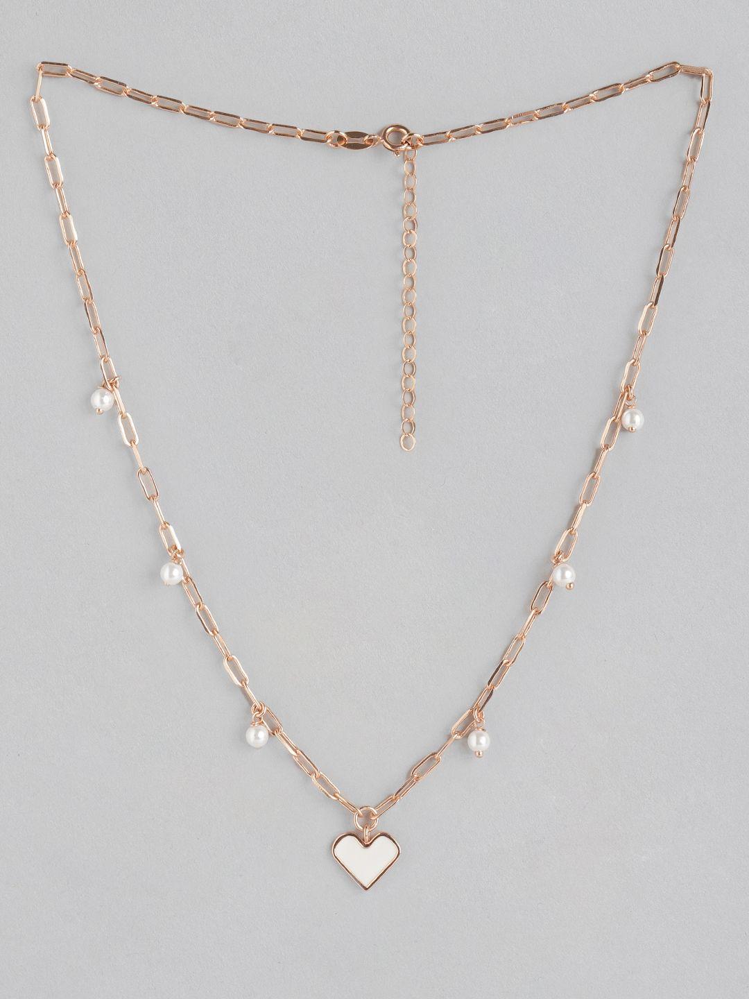 carlton london rose gold & white brass rose gold-plated enamelled necklace