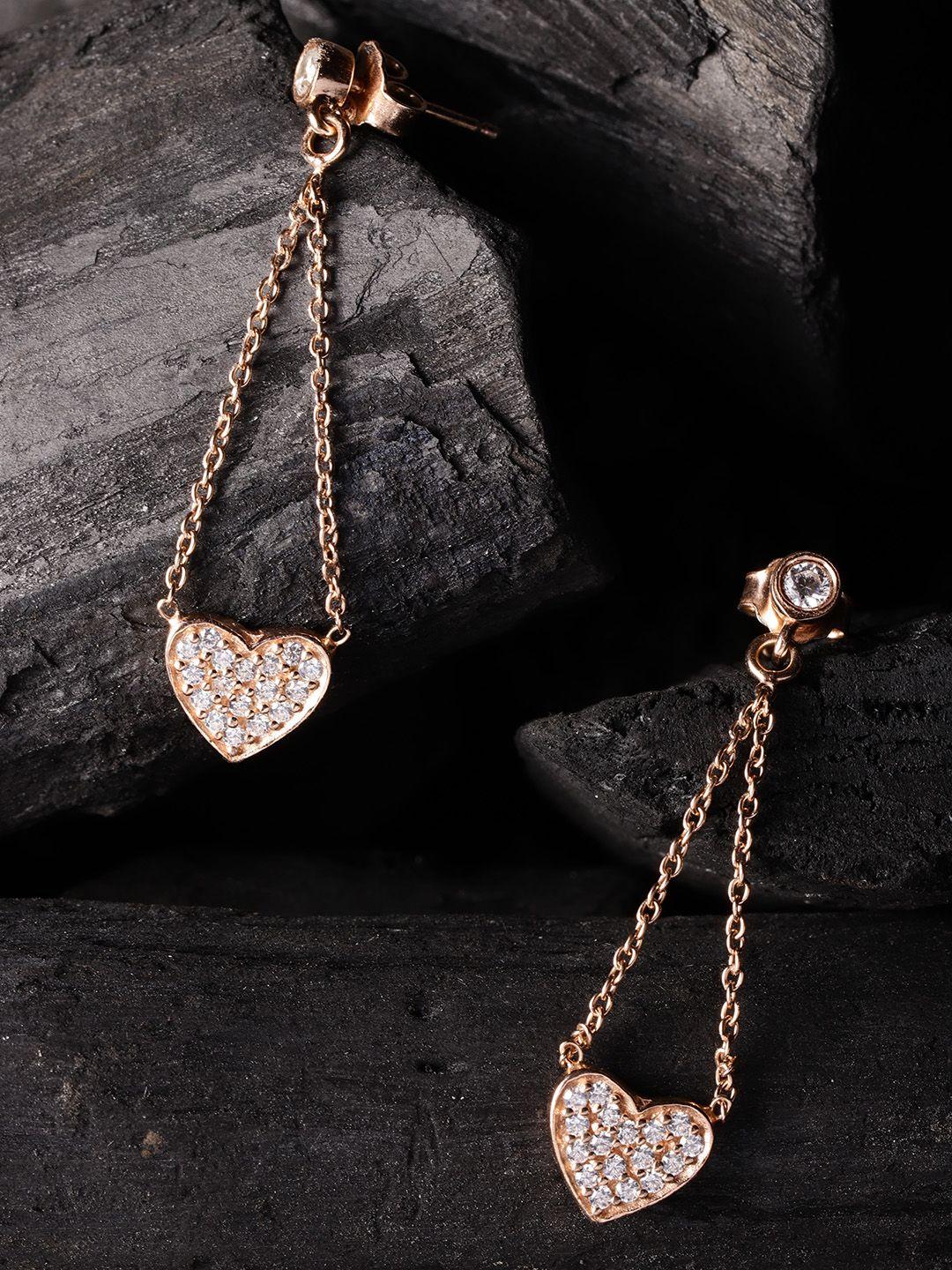 carlton london rose gold-plated 925 sterling silver stone-studded drop earrings