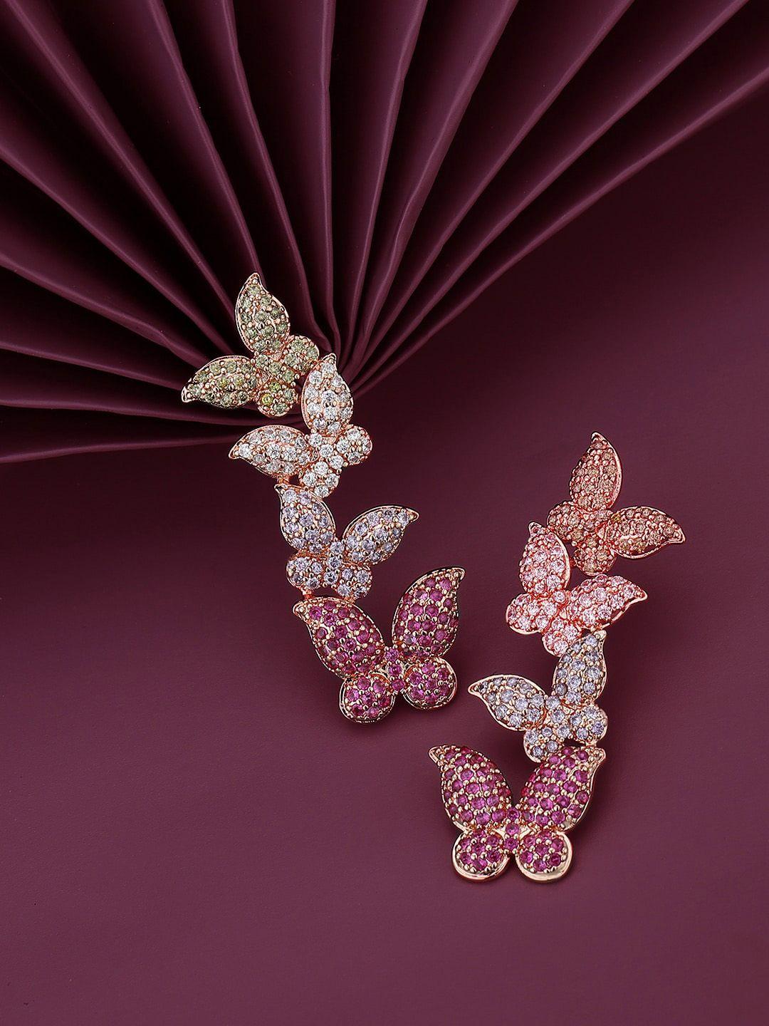 carlton london rose-gold plated butterfly premium drop earrings