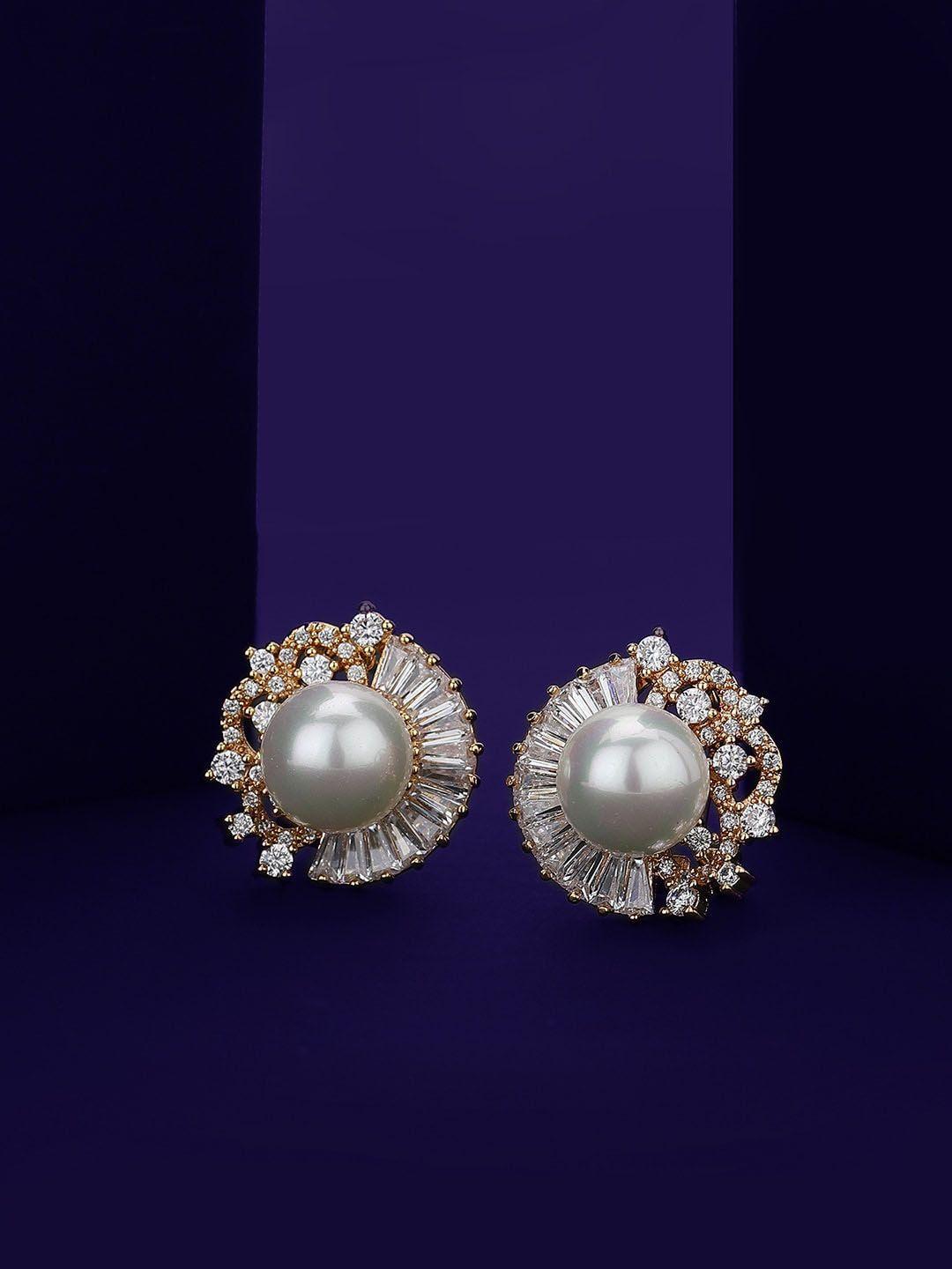 carlton london rose gold-plated circular studs earrings