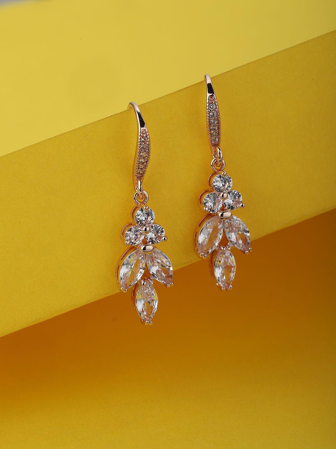 carlton london rose gold-plated cz studded contemporary drop earrings