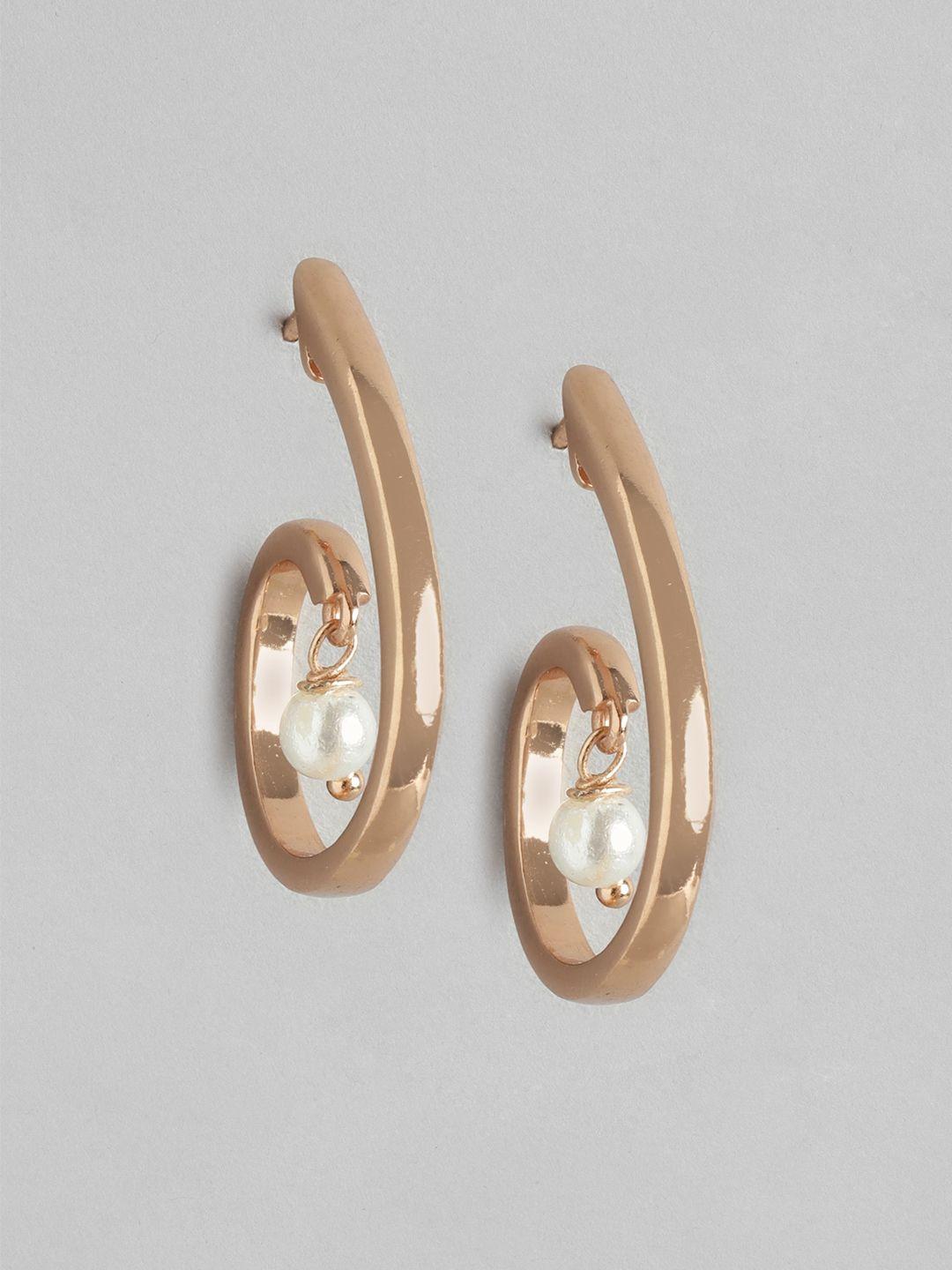 carlton london rose gold plated pearl studded contemporary half hoop earrings