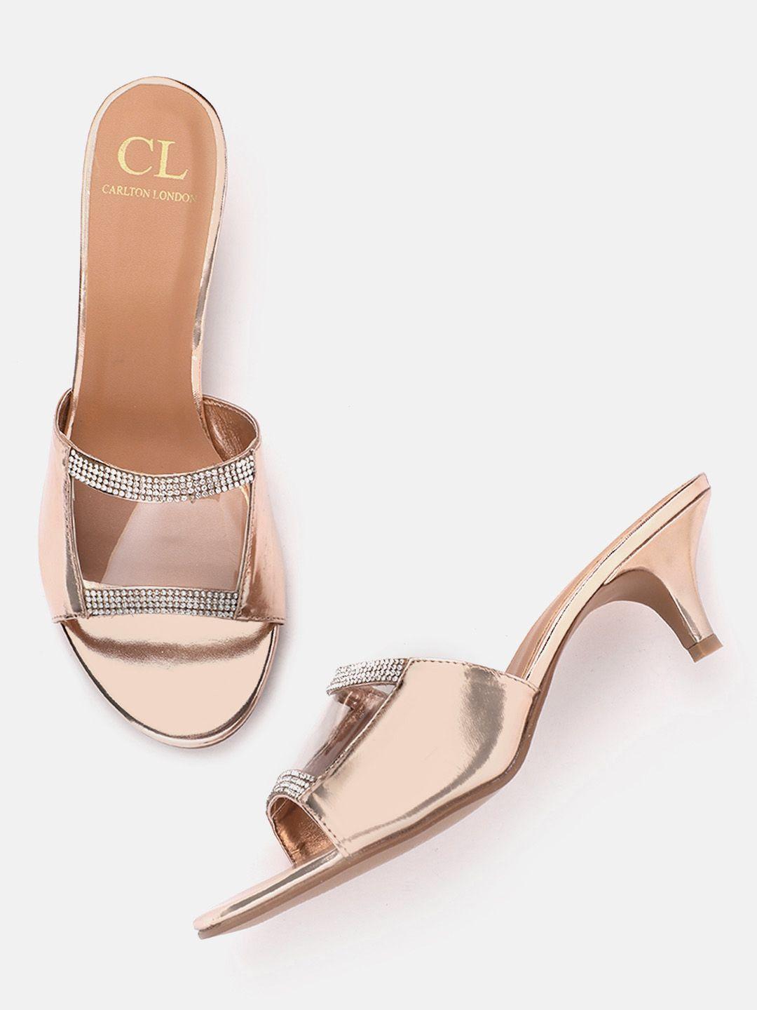 carlton london rose gold-toned & transparent embellished party kitten heels