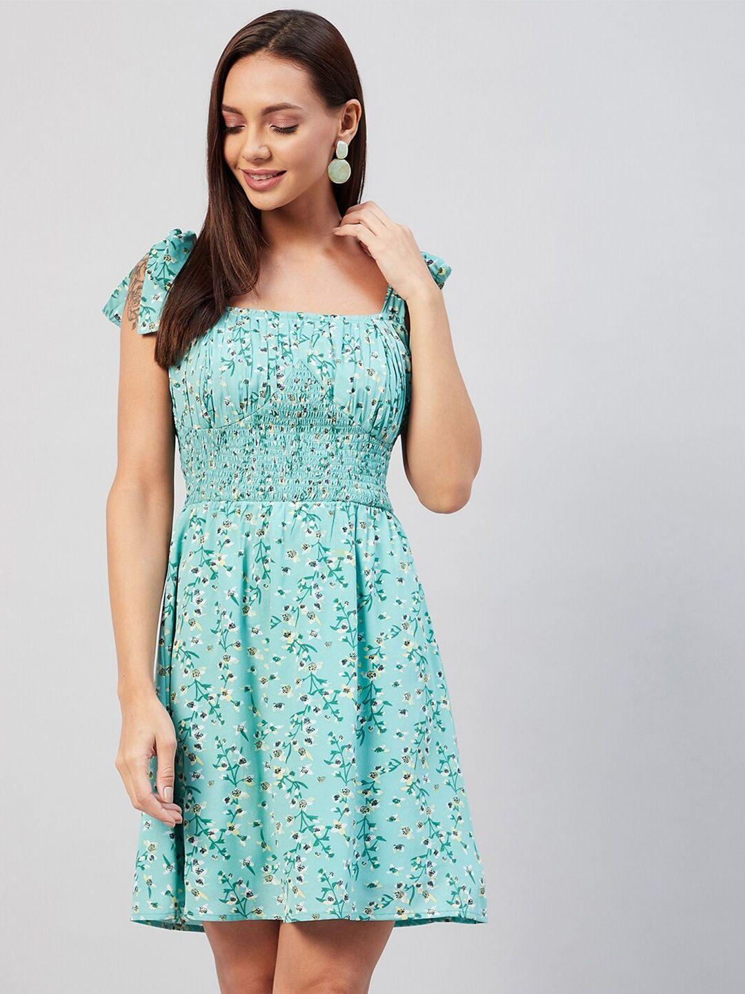 carlton london sea green floral smocked detail dress