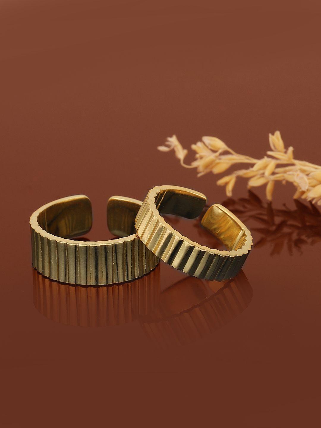 carlton london set of 2 gold-plated adjustable couple finger rings