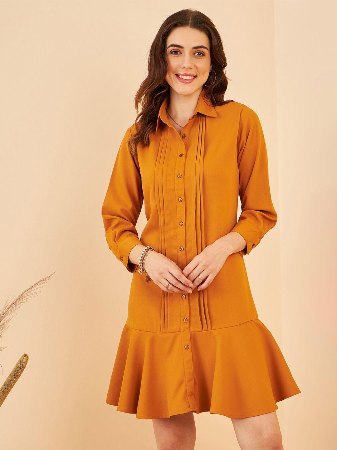 carlton london shirt collar cuffed sleeve pleated shirt dress