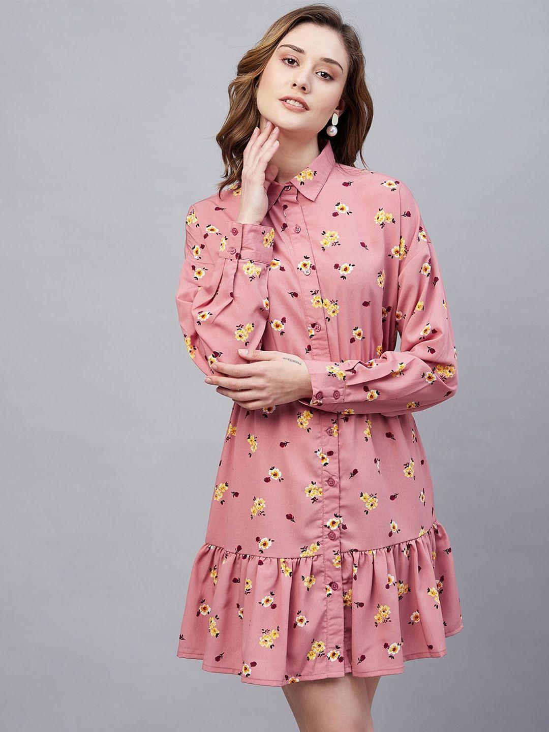 carlton london shirt collar floral georgette shirt dress