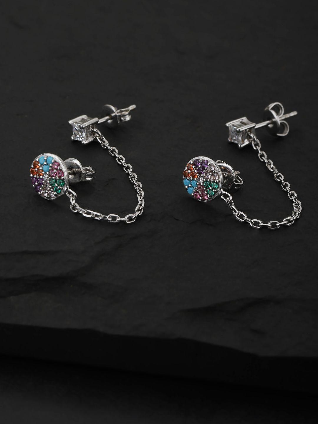 carlton london silver-plated & multicoloured contemporary ear cuff earrings